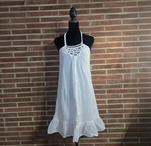 L.E.I. Kendall Woven Crochet Lace Halter Mini Dress White Size XS NWT Y2K Boho